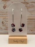 Red & Black Marble Double Hexagon Chain Dangle Earrings