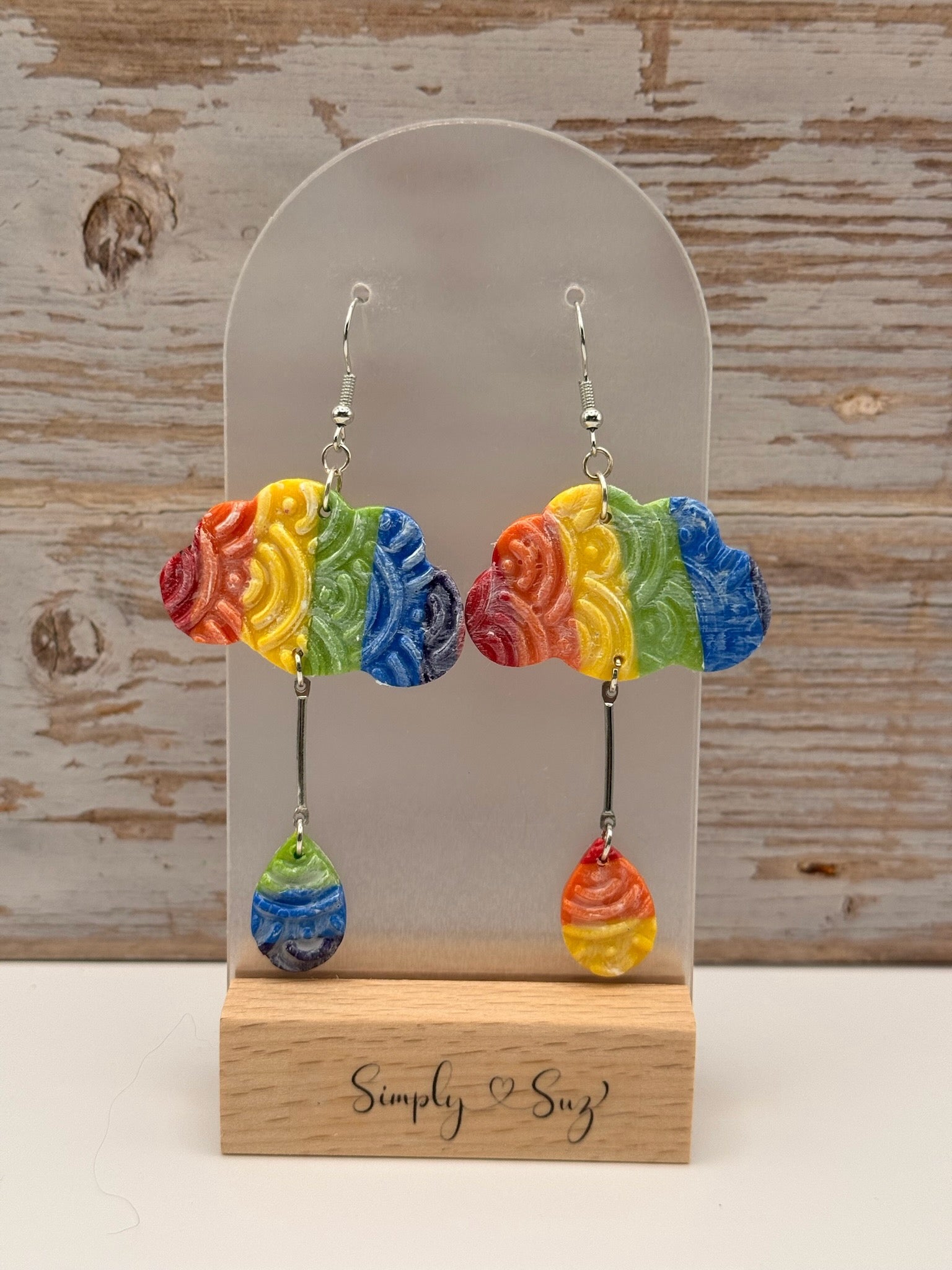 Rainbow Cloud with Raindrop Dangle Earrings