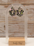 Star Print Love Script Dangles on Silver Hoops