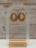 Colorful Abstract Nested Open Oval Dangles on Gold Leverbacks