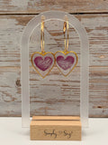 Conversation Hearts in Gold Heart Frame Hoop Earrings