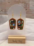 Mini Bookshelf Dangle Earrings - Arch Top