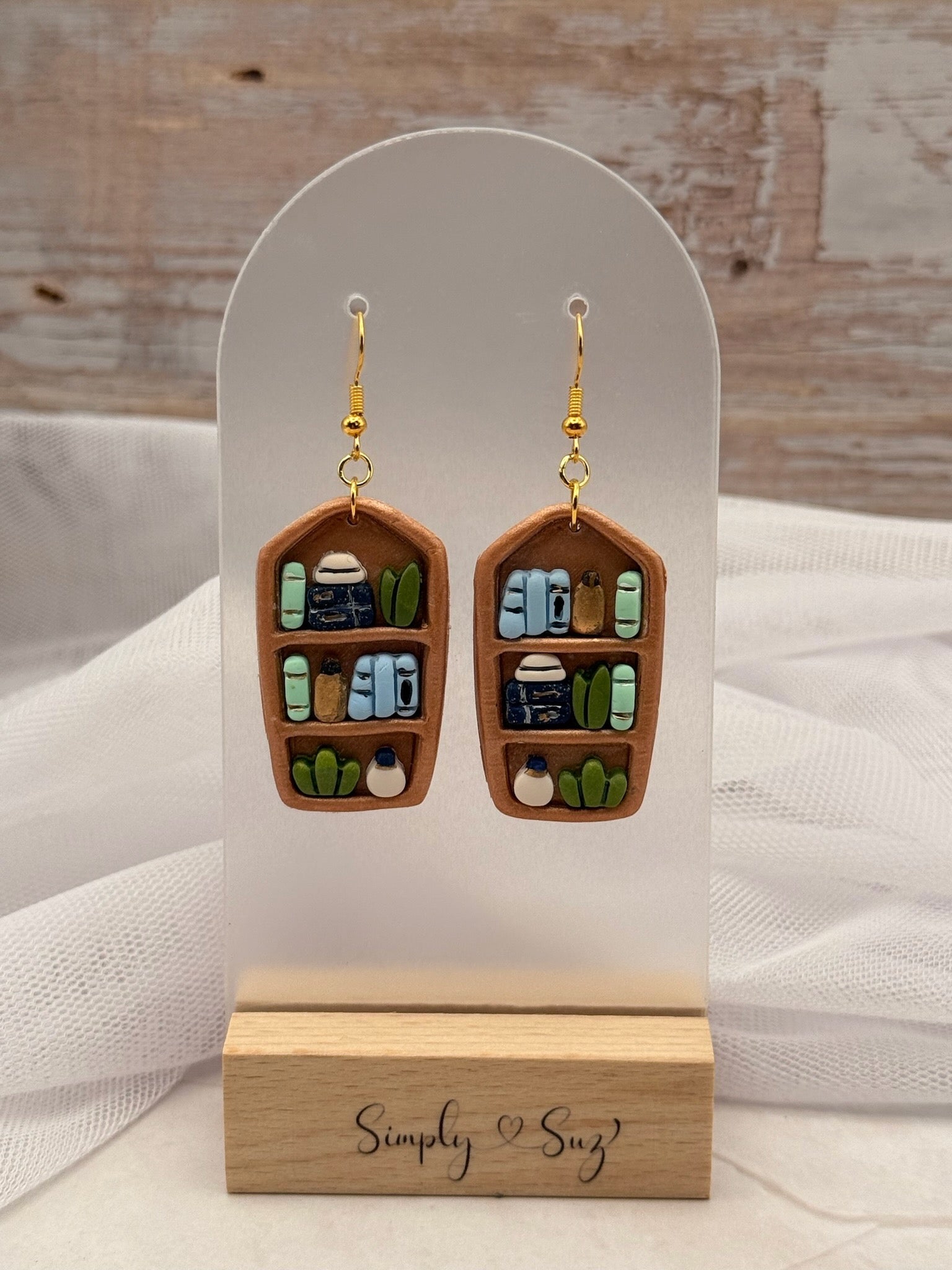 Mini Bookshelf Dangle Earrings - Arch Top
