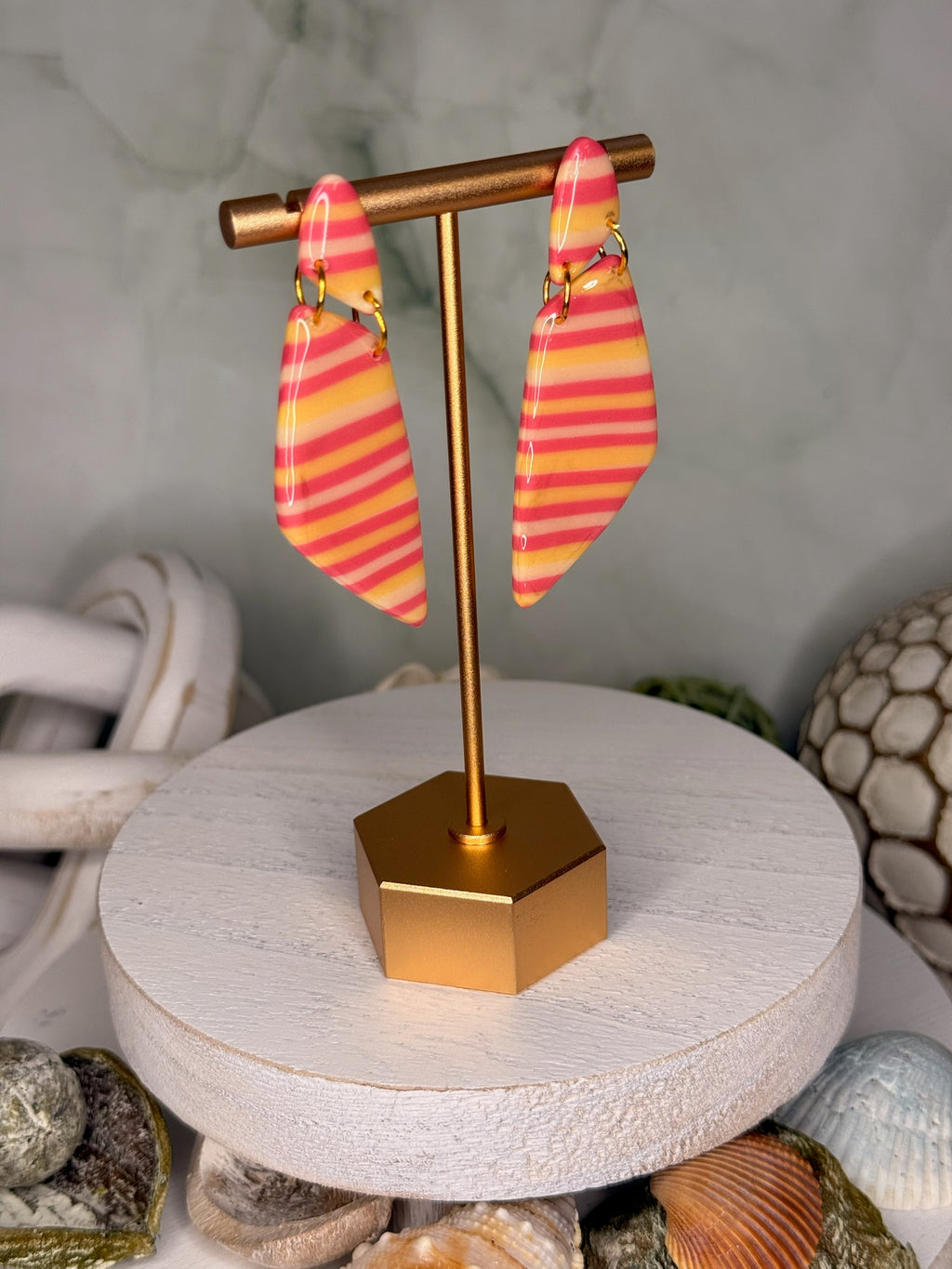 Sunset Stripe Feather Dangles
