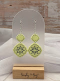 Green Medallion Tile Stamped Dangle Earrings