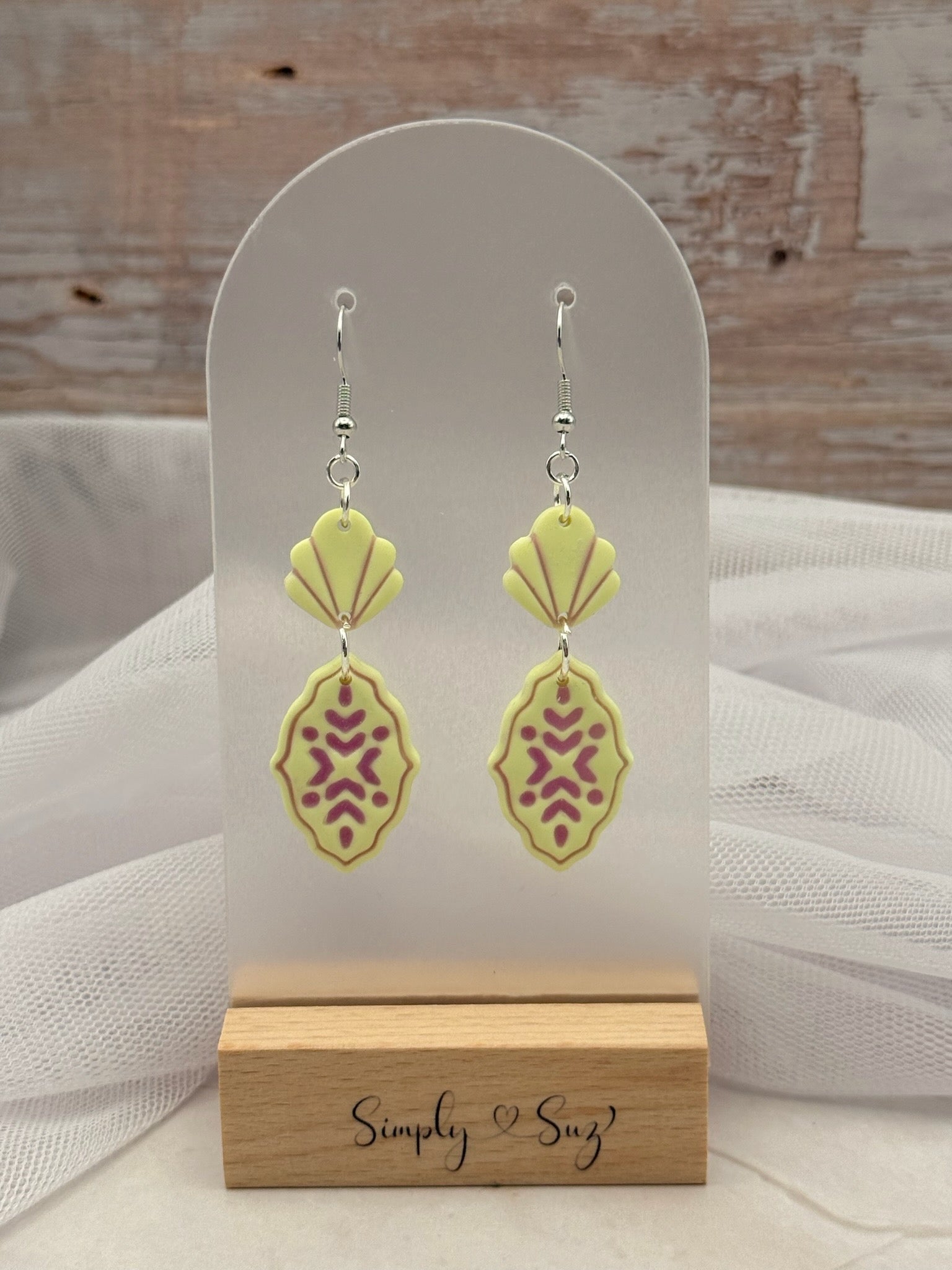 Yellow and Pink Boho Ornament Dangle Earrings