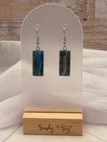 Teal Blue Marble Rectangle Bar Dangle Earrings