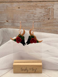 Red Rose Bull Skull Dangle Earrings