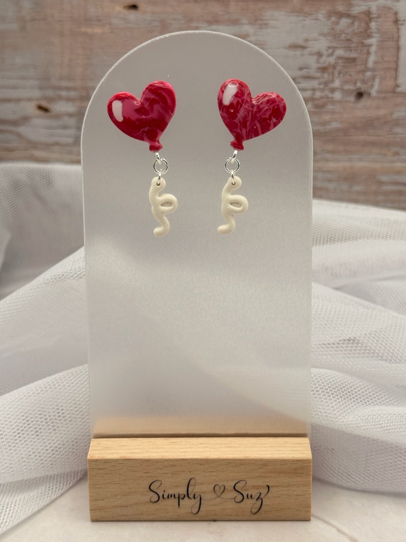 Red Heart Balloon with String Dangle Earrings