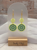 Green and Teal Mandala Scalloped Round Dangle Earrings