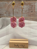 Pink Rose Long Chain Gold Dangle Earrings