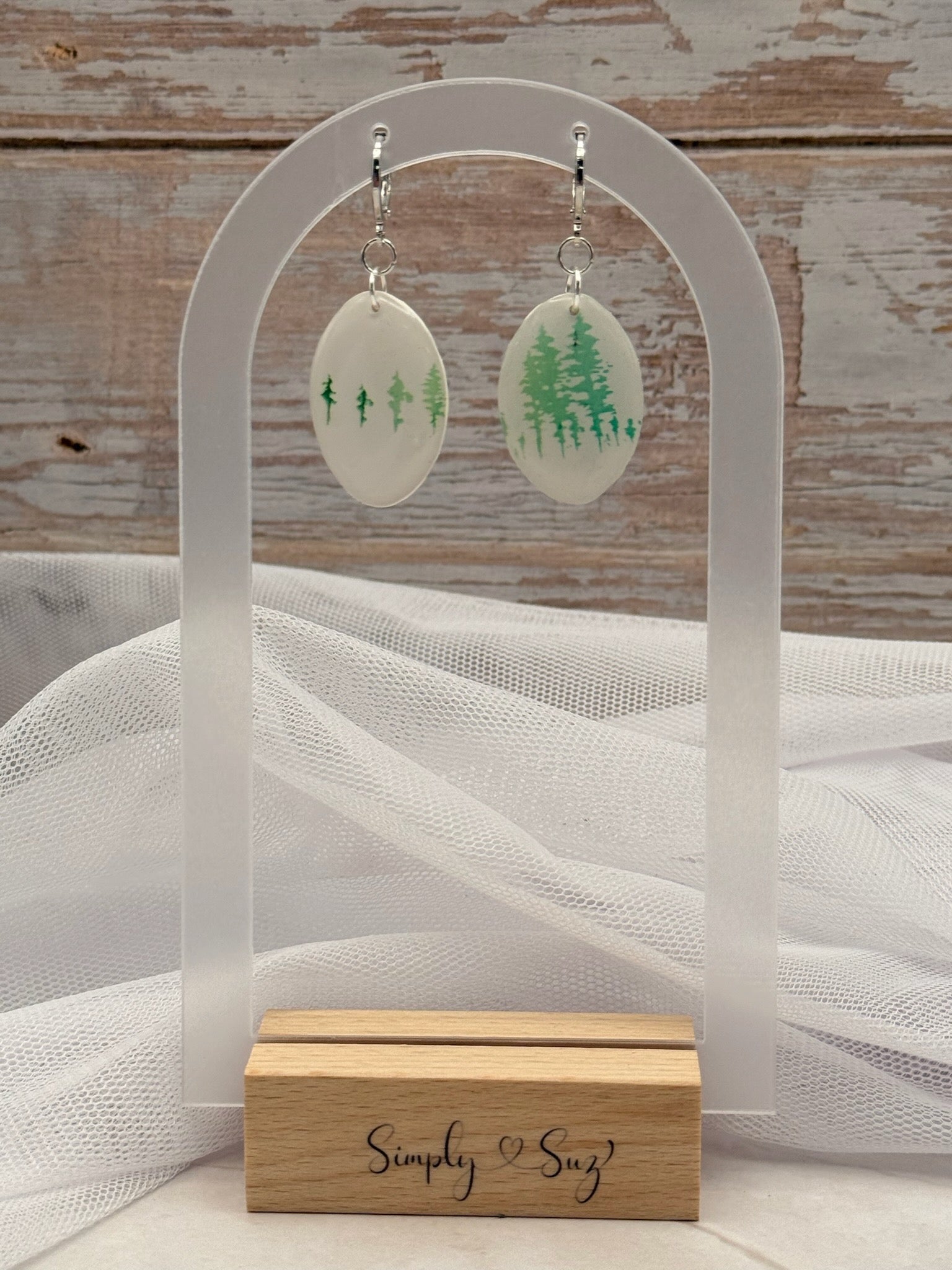 Pine Tree Forest Oval Lever-Back Earrings
