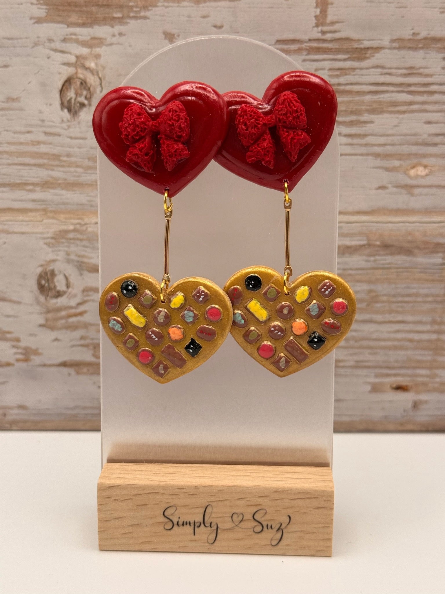 Valentine Chocolate Box Heart Dangle Earrings