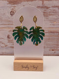 Monstera Leaf Shimmer Gold Leaf Stud Dangle Earrings