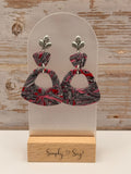 Red and Black Marble Triangle Cutout Leaf Stud Dangle Earrings