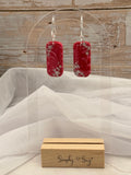 Red Marble Silver Foil Rectangle Hoop Dangle Earrings