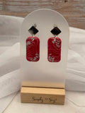 Red Marble Silver Foil Diamond Stud Dangle Earrings
