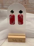 Red Marble Silver Foil Rectangle Drop Earrings
