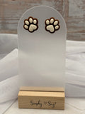 Brown and Cream Paw Print Stud Earrings