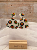 Rainbow Bullseye Dot White Triangle Dangle Earrings