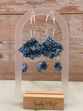 Blue Abstract Pattern Hoop Chandelier Dangle Earrings