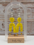Yellow Marble Arch Amber Crystal Silver Wire Dangle Earrings