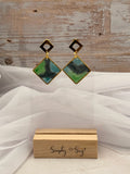 Green Marble Diamond Gold Frame Dangle Earrings