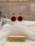Burgundy Round Gold Hoop Dangle Earrings
