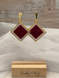 Burgundy Diamond Gold Frame Drop Earrings