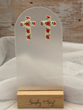 Red Floral Cross Stud Earrings