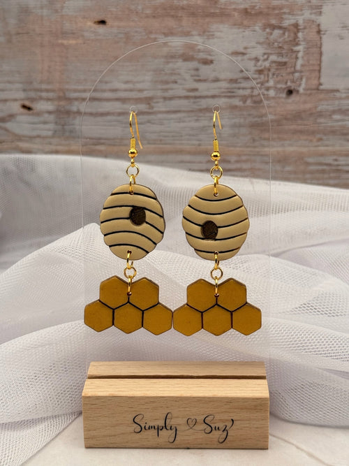 Beehive and Honeycomb Dangle Earrings