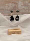 Black Palm Tree Silhouette Silver Teardrop Dangle Earrings