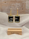 African Safari Landscape Gold Rectangle Dangle Earrings