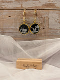 African Safari Animals Gold Round Hoop Dangle Earrings