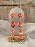 Pink Flower Cascade Silver Bow Long Dangle Earrings