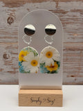 Daisy Bouquet Photo Print Arch Silver Stud Dangle Earrings