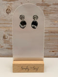 Black Oval Silver Foil Round Stud Dangle Earrings