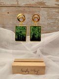 Northern Lights Forest Rectangle Gold Frame Dangle Earrings