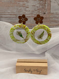 White Daisy Resin Donut Wood Flower Stud Dangle Earrings