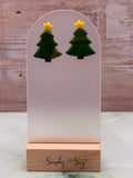 Christmas Tree Stud Earrings with Gold Star
