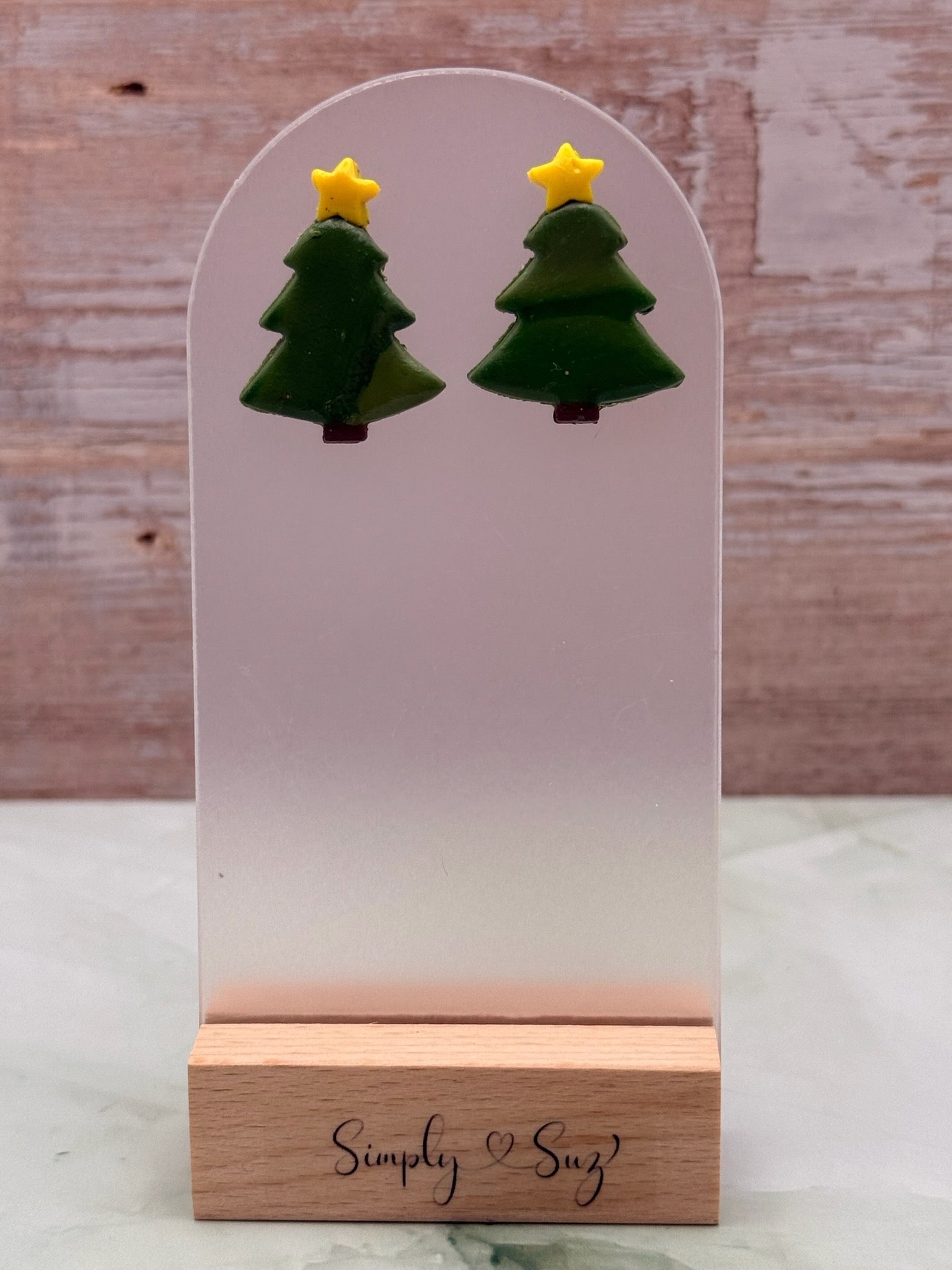 Christmas Tree Stud Earrings with Gold Star