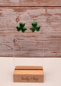 Mini Green Glitter Shamrock Stud Earrings