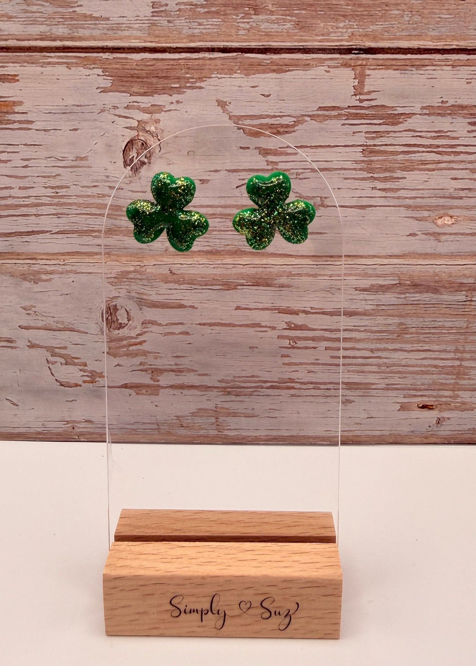 Mini Green Glitter Shamrock Stud Earrings