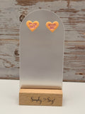 Sassy Orange Conversation Heart Studs - F*ck Off & Kiss Me