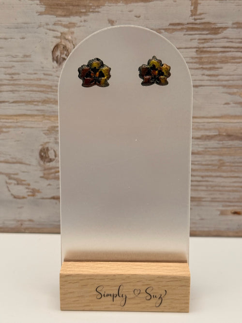 Autumn Maple Leaf Stud Earrings - Dark Glaze
