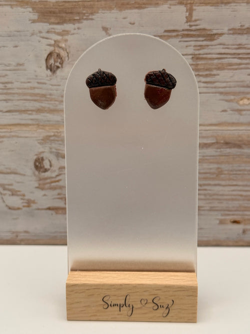 Brown Acorn Stud Earrings