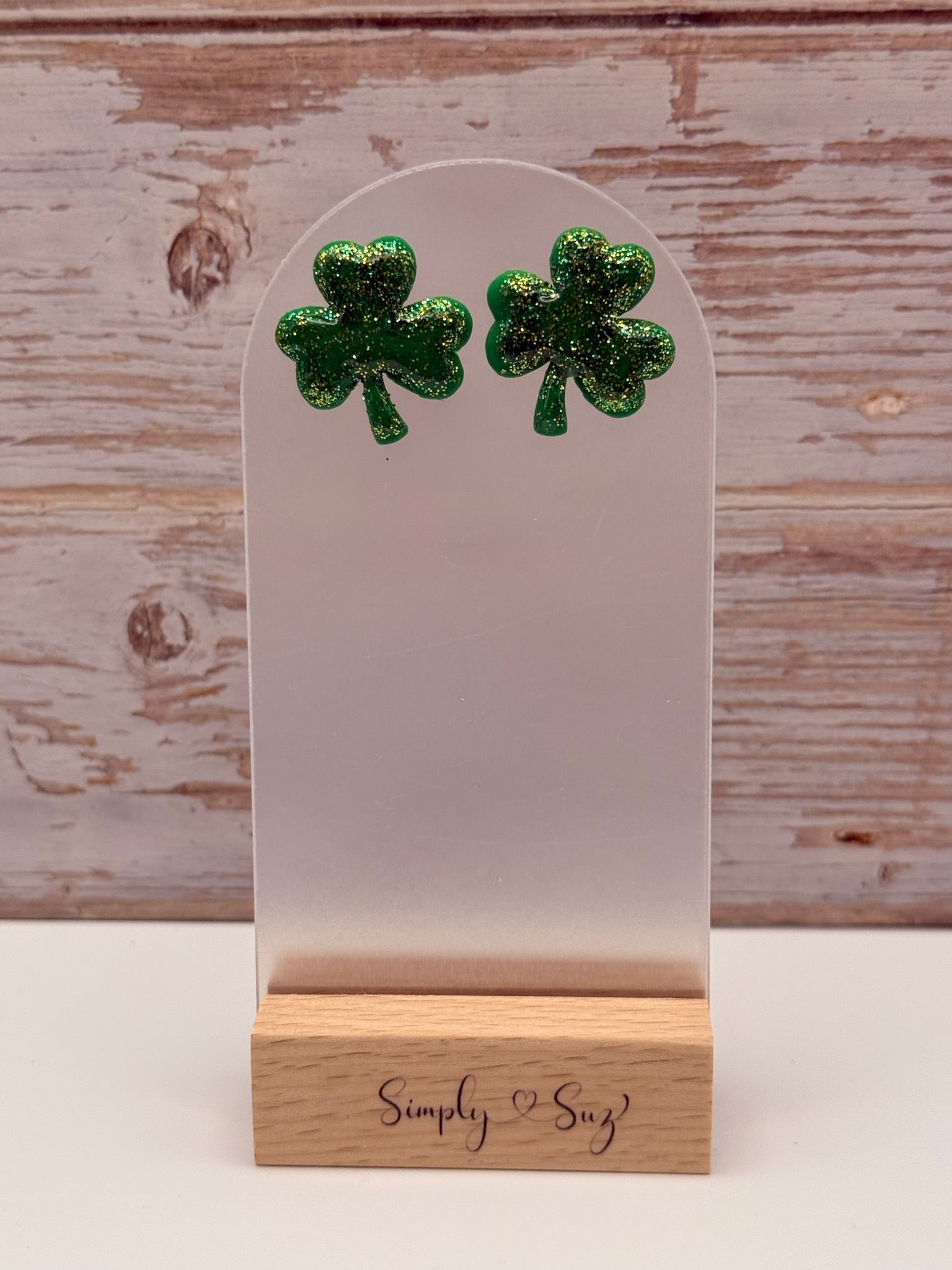 Large Green Glitter Shamrock Stud Earrings