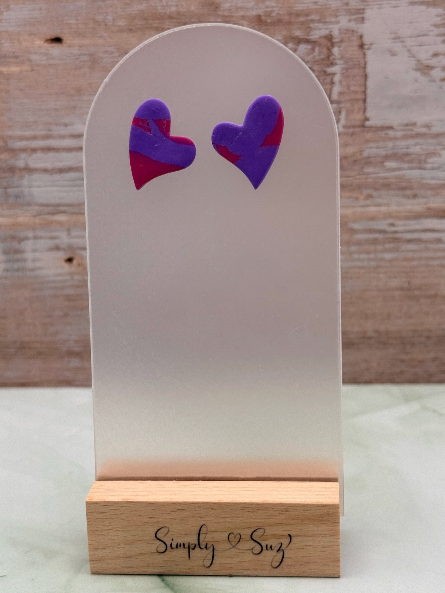 Purple & Pink Marble Heart Stud Earrings