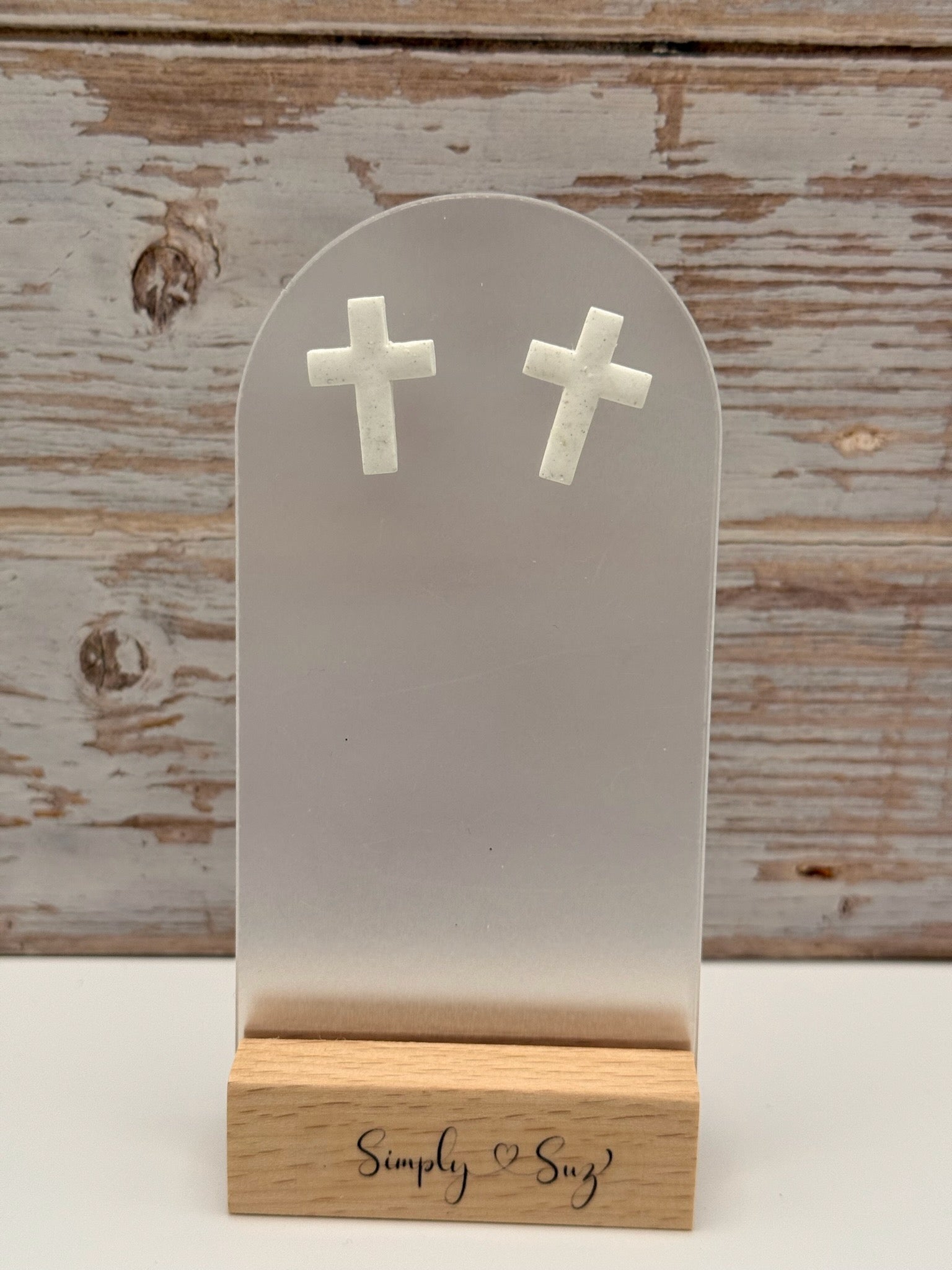 White Speckled Cross Stud Earrings