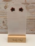 Rustic Maple Leaf Stud Earrings - Stamped Detail
